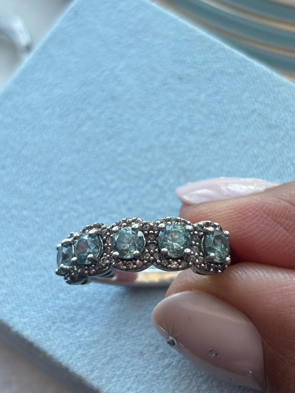 Sterling Silver Aquamarine Gemstone Ring vintage - Light Blue Halo Band